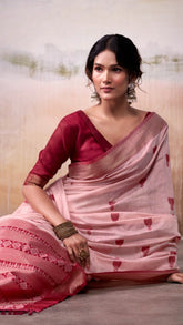 Red Lotus Handloom Cotton Silk Saree